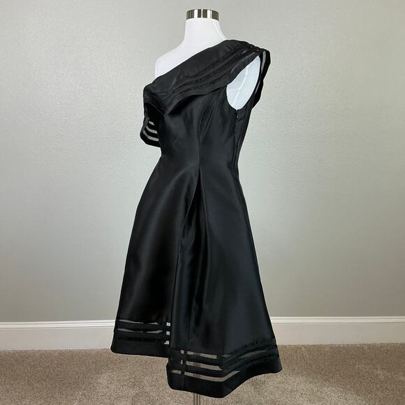 Adrianna Papell One Shoulder Ruffled A-Line Midi Cocktail Dress Black Size 8 - Picture 4 of 13